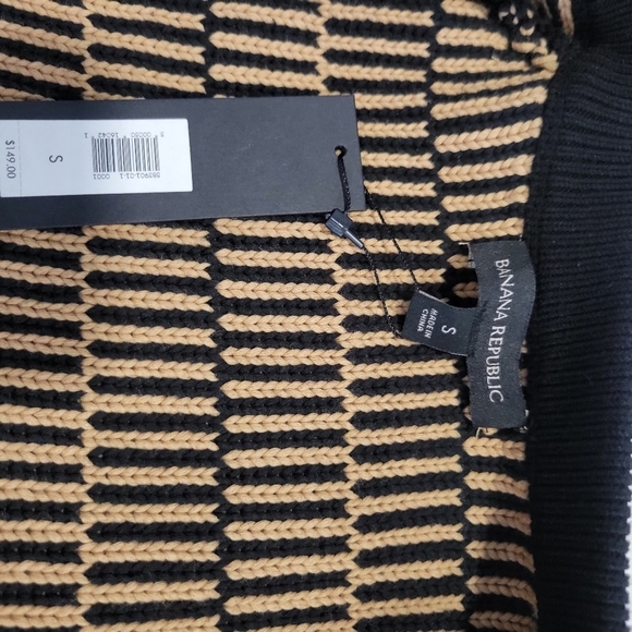Banana Republic Women's Jacquard Black & Tan Striped Open Sweater Jacket  Size S - Picture 8 of 9